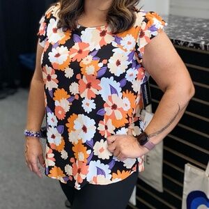 Black and Floral Print Top